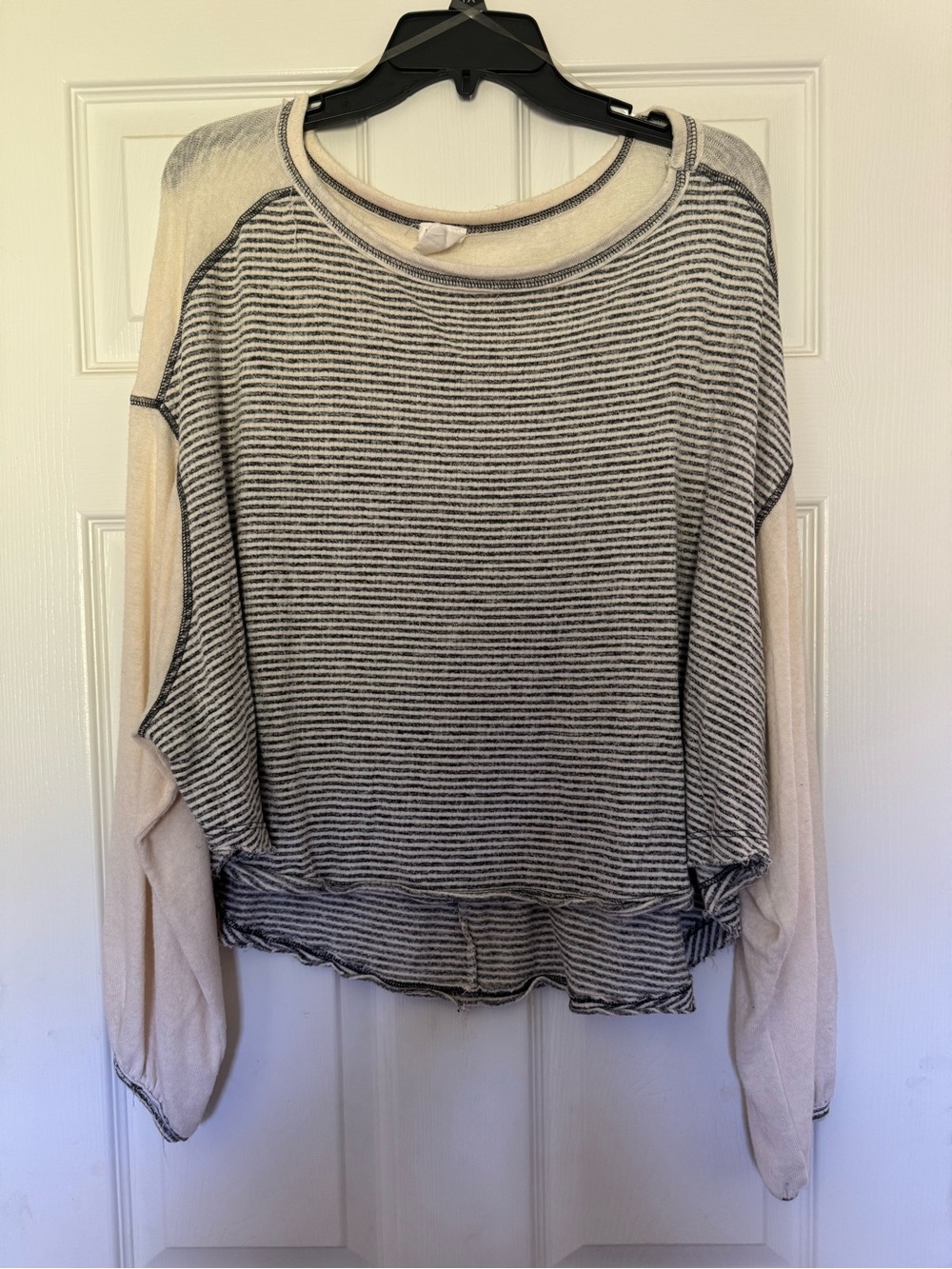 Together Striped Pullover Top in Black & Cream
